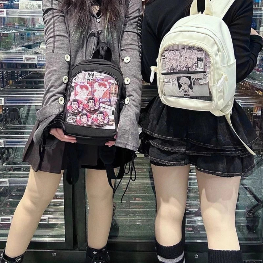 Mini mochila para mujer, novedad de 2024, estilo kawaii, con insignias, placa de exhibición, mochila para mujer, bolso Ita transparente, bolso JK Lolita para niña