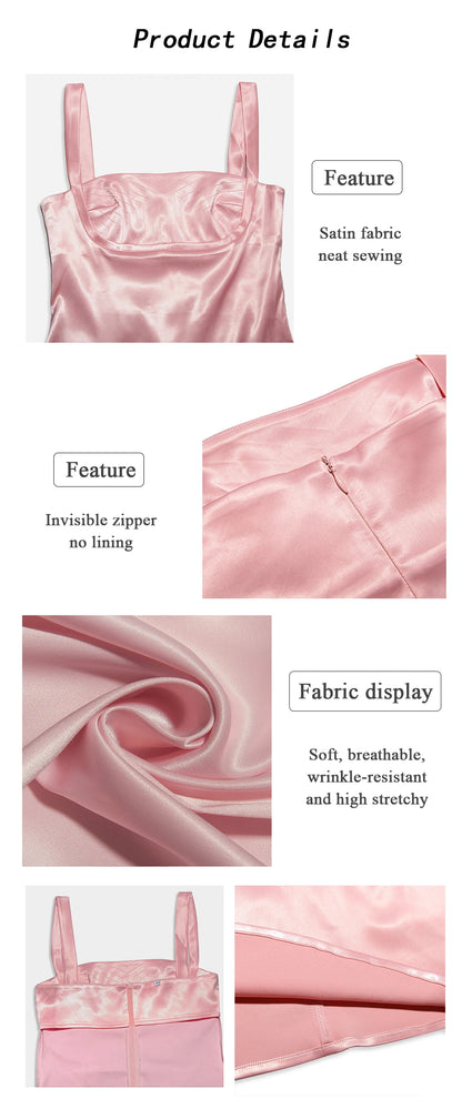 Robe d'anniversaire pour femme, robe trapèze rose, sexy, en satin, robe de soirée, mini, décontractée, bretelles spaghetti, robe de remise de diplôme, extensible