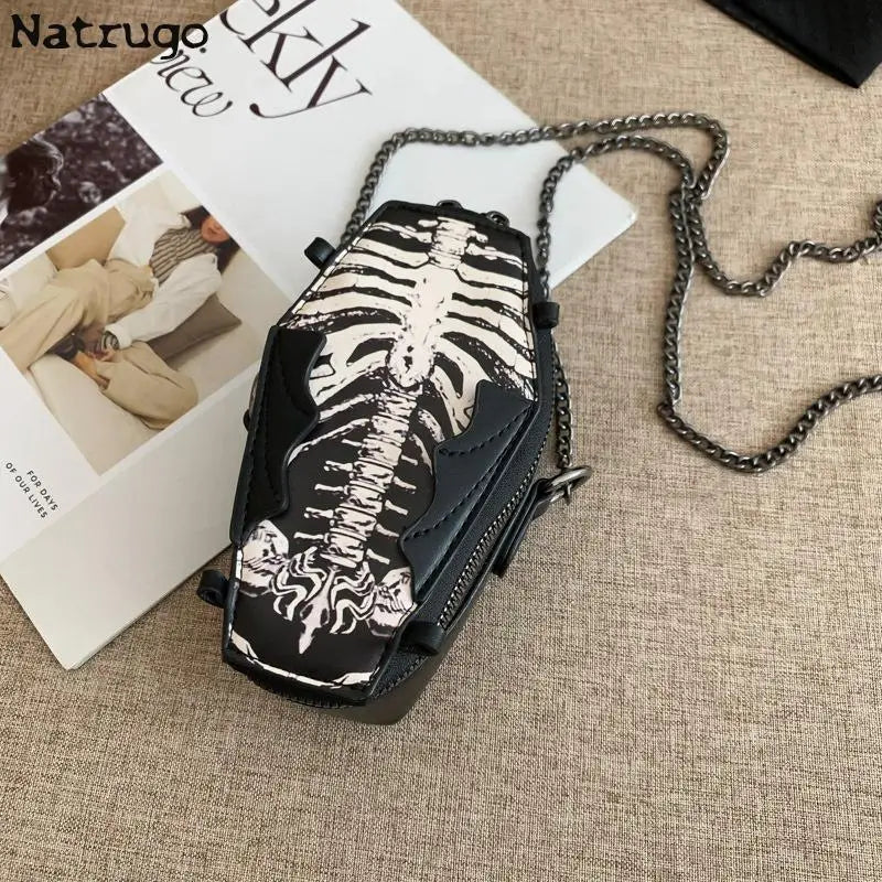 Halloween Cross Skull Printing Shoulder Bag Women Small Chain Crossbody Bag New Harajuku Small Square Bag