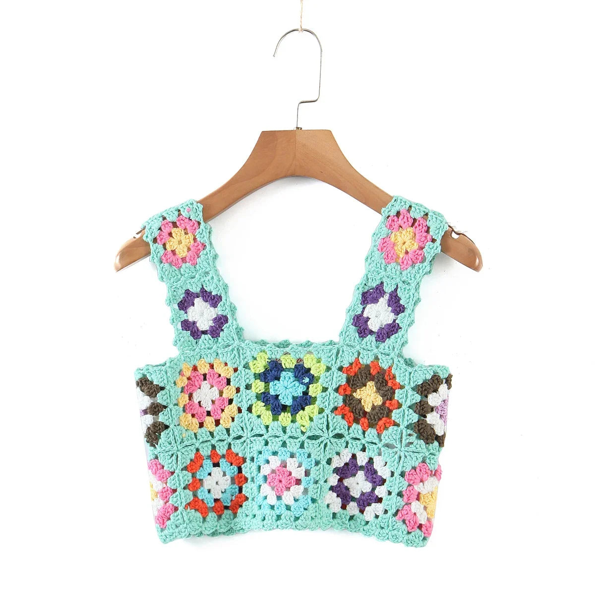 Suninheart Harajuku - Top de crochet calado hecho a mano para mujer, top corto de verano, camiseta corta estilo retro para chica, top de vacaciones