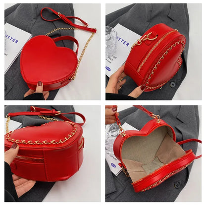 Bolsos y carteras para mujer, bolso de hombro con forma de corazón rojo a la moda, bolso cruzado con cadena para mujer, bolso de mano y cartera para mujer