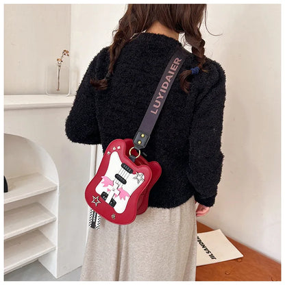 Bolso de hombro para mujer, divertido bolso con forma de violín, moderno bolso cruzado con correa ancha y remaches, bolso de mano de cuero sintético