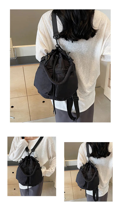 Sac seau décontracté en duvet souple avec cordon de serrage pour femme, sacs à bandoulière rembourrés en nylon léger, sacs à main simples de petite taille, sacs fourre-tout