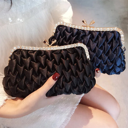 Women Evening Bag Classical Black Clutch Bag Rhinestone Satin Banquet Bag Bride Clutch Bag