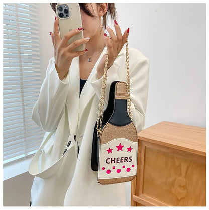 Creative Bottle Shape Chains Crossbody Bags for Women Designer Funny Shoulder Bags Cute Lovely Small Purse And Handbag