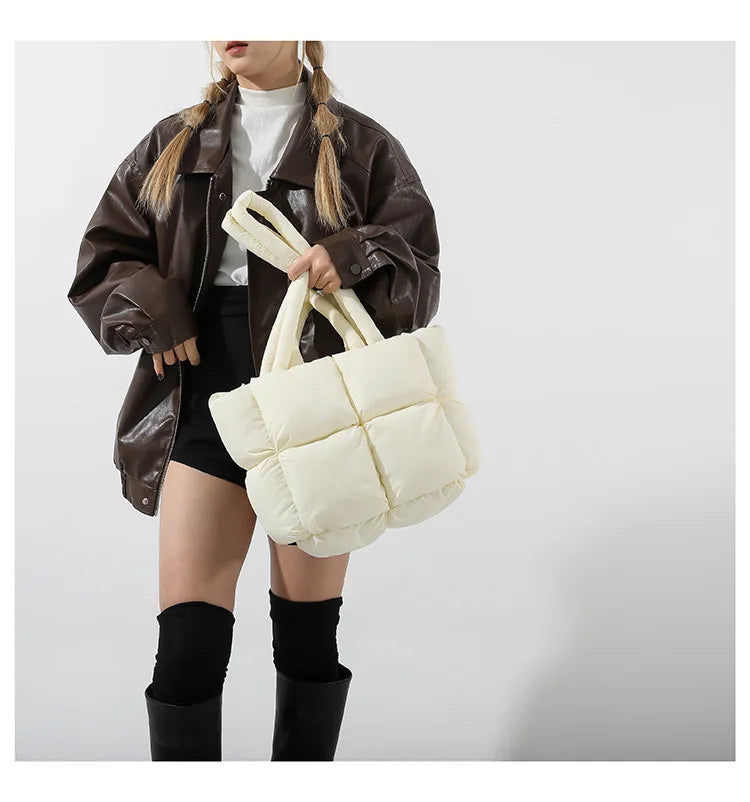 Bolso de mano acolchado suave y moderno para mujer, bandolera de nailon acolchada, bolso de mano de algodón cálido para invierno