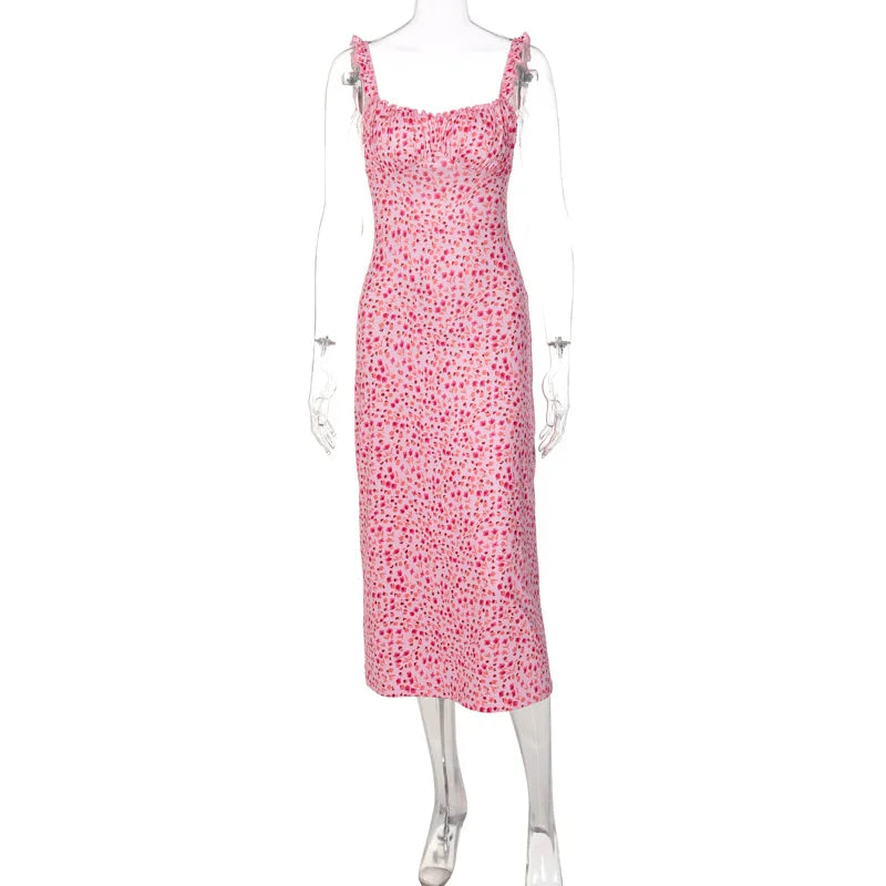 Dulzura - Vestido midi con tirantes y estampado floral para mujer, ajustado, sexy, ropa de calle, para primavera y verano, ropa de fiesta, vacaciones, cumpleaños