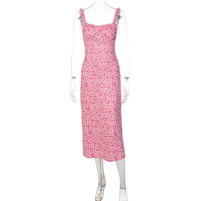 Dulzura - Vestido midi con tirantes y estampado floral para mujer, ajustado, sexy, ropa de calle, para primavera y verano, ropa de fiesta, vacaciones, cumpleaños