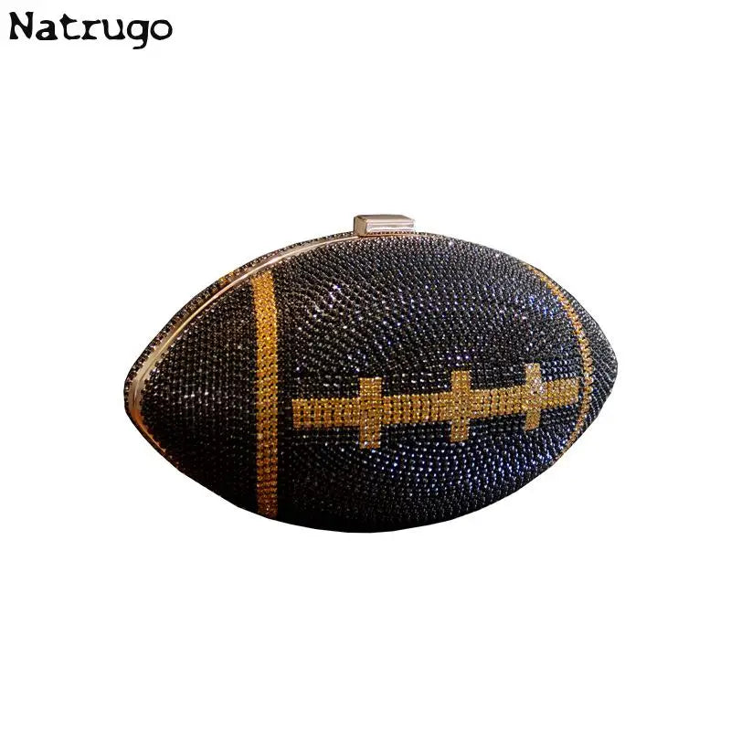 Diamond Evening Clutch Purse Bag Bridal Bling Football Shape Handbag Trendy Fashion One-shoulder Lady Rhinestone Box Case