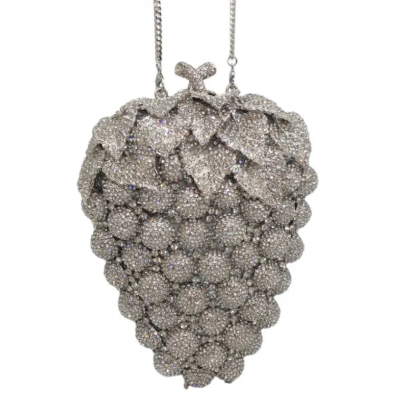 Bolso de mano de noche con forma de uva para mujer, bonito bolso de hombro con brillantes y diamantes de imitación para banquetes y fiestas de graduación