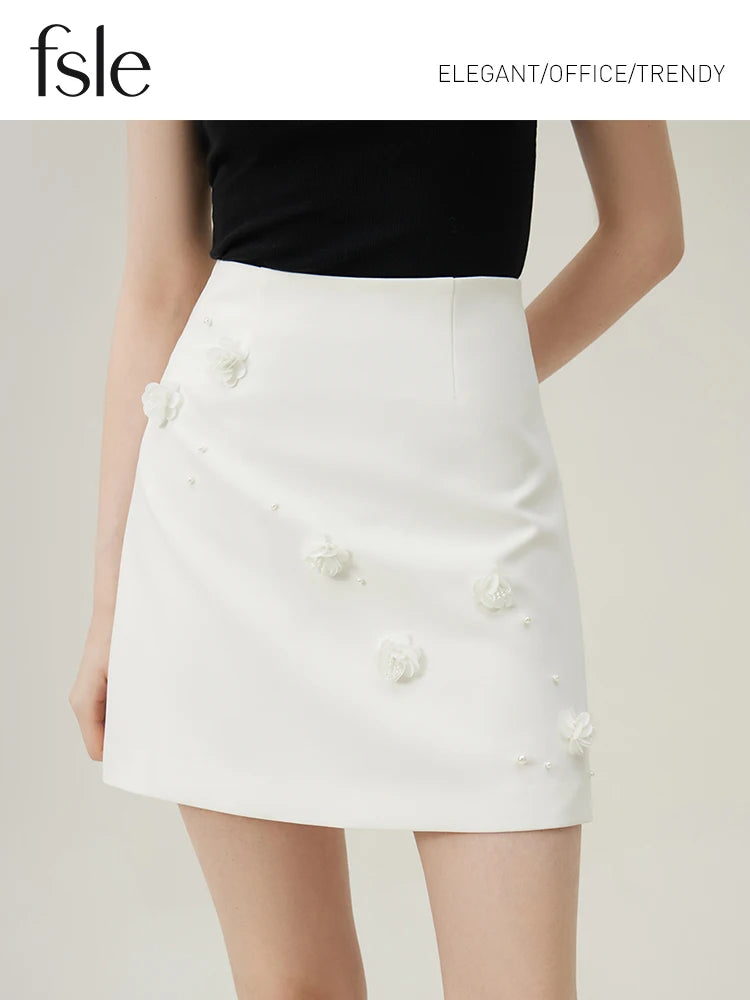 FSLE Flower Studded Bead Thousand Gold Feeling A-line Half Skirt For Women's Summer 2024 New Design Sense Short Skirt 24FS 12349