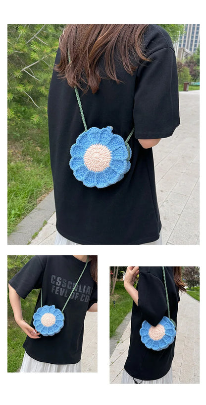 Bolso de verano para mujer 2024, nuevo bolso de hombro con pequeñas flores frescas, bolso cruzado de punto a la moda