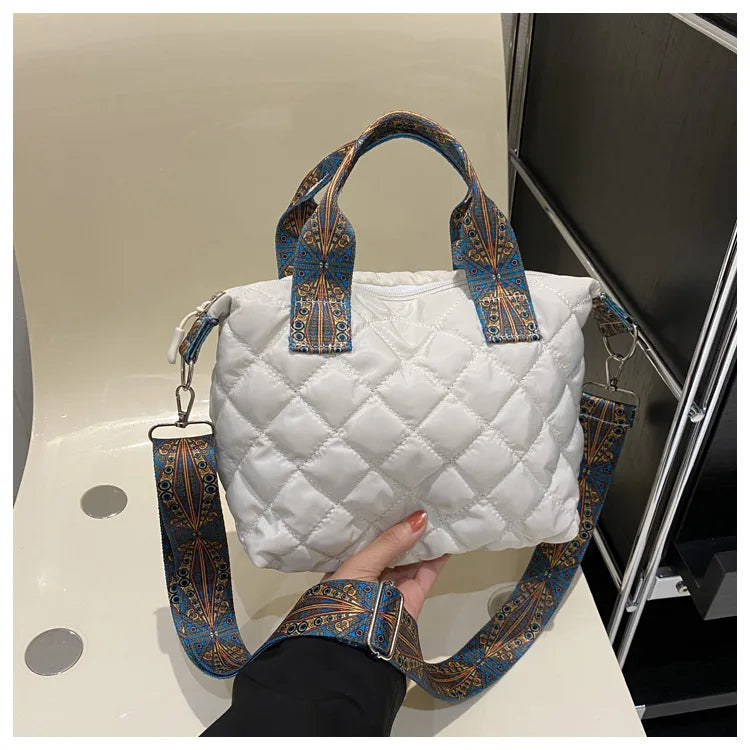 Bolso de mano acolchado informal para mujer, bandolera con correa ancha, bolso de mano tipo shopper Bylon pequeño, cálido para invierno 2024