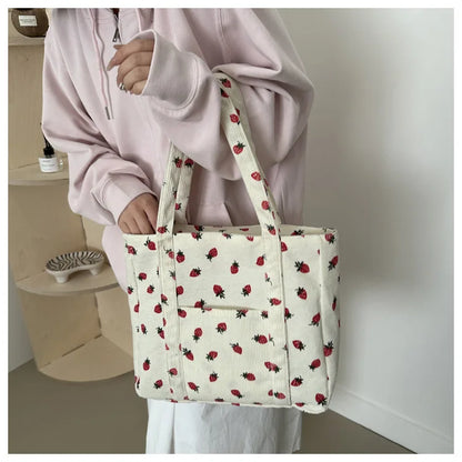 Sac fourre-tout décontracté à motif de fraises, grande capacité, sacs à bandoulière pour femmes, sacs à main chics et simples, grand sac de courses en nylon, sacs à main pour étudiants