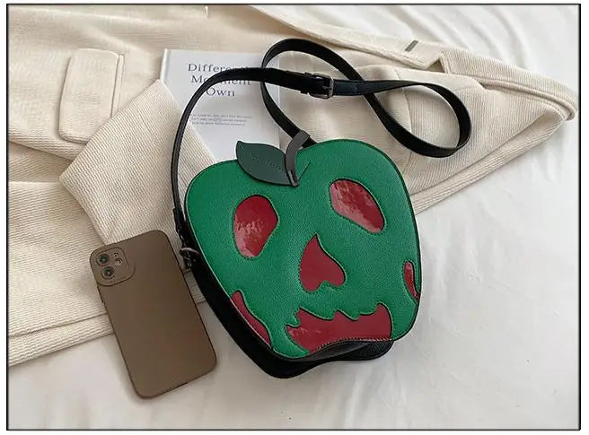 Bolso bandolera con forma de manzana envenenada para Halloween, divertido bolso de hombro, novedoso bolso de mano de piel sintética