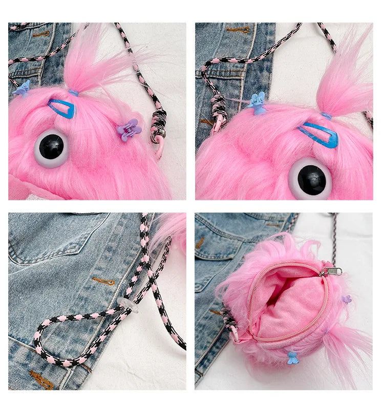 Bolso bandolera de peluche con forma de monstruo de dibujos animados 2024, nuevo y creativo bolso de hombro, mochila para niñas, bolso de peluche Kawaii