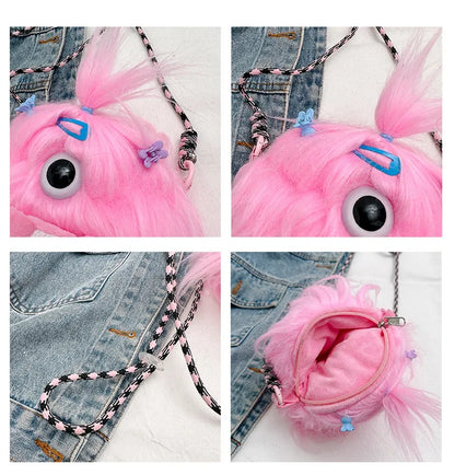 Bolso bandolera de peluche con forma de monstruo de dibujos animados 2024, nuevo y creativo bolso de hombro, mochila para niñas, bolso de peluche Kawaii