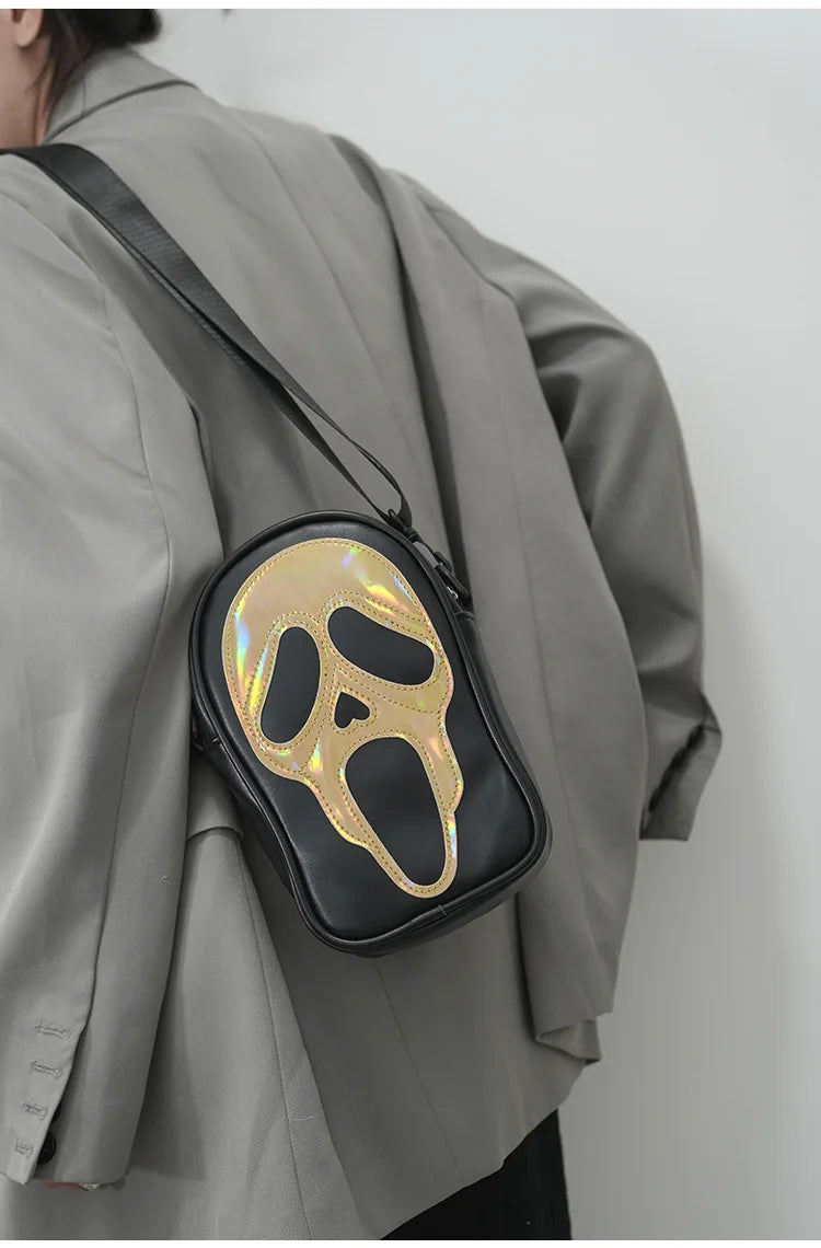 Bolso bandolera para hombre y mujer, estilo coreano, divertido bolso de hombro con calavera fantasma láser, bolso pequeño suave para teléfono móvil