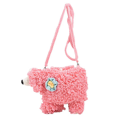 Bolso tejido a mano con forma de perro de dibujos animados para niña, bolso cruzado de lana, bonito bolso de punto, bolso de ganchillo para teléfono móvil