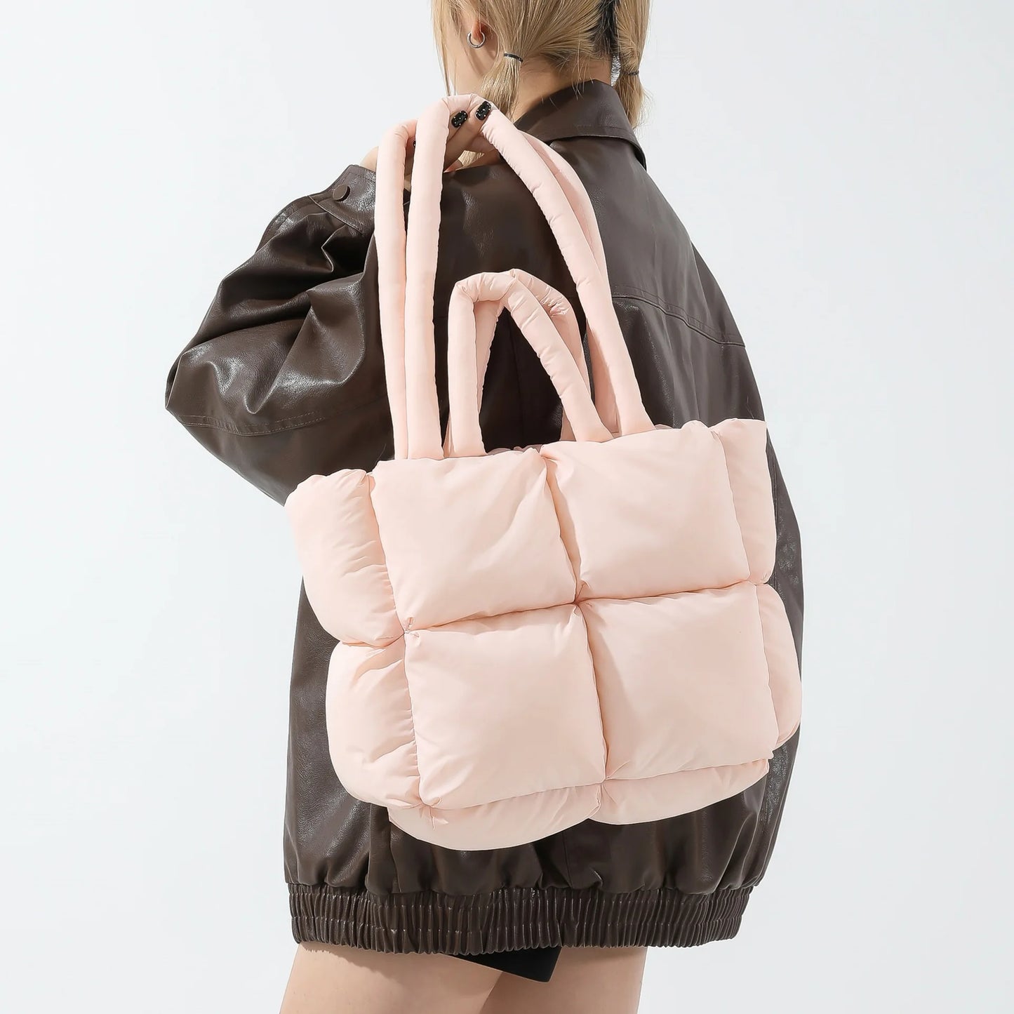 Bolso de mano acolchado suave y moderno para mujer, bandolera de nailon acolchada, bolso de mano de algodón cálido para invierno