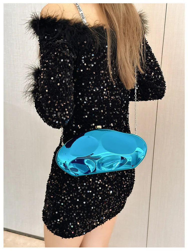 Bolso de mano tipo sobre de acrílico de moda para mujer, bolso bandolera de diseño con forma de cáscara de huevo, bolso de fiesta de noche irregular dorado y plateado