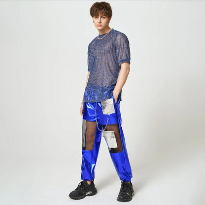 2023 Fashion Men Pants Patchwork Mesh Transparent Elastic Waist Trousers Men Joggers Streetwear Personality Pantalon INCERUN 7