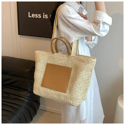 Casual Large Capacity Straw Tote Bag Hollow Paper Weave Women Shoulder Bags Handmade Summer Beach Handbag Big Bali Shopper Purse