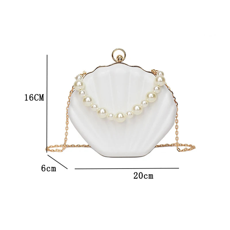 Fashion Shell Design Women Shoulder Bags Pearls Handle Lady Handbags Candy Color Pu Leather Crossbody Bag Small Female Purses