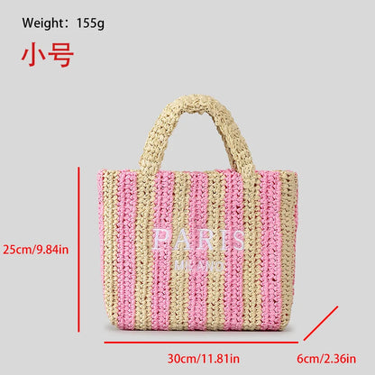 Casual Striped Straw Tote Bag Designer Letters Woven Women Handbags Handmade Summer Beach Bag Big Bali Travel Shopper Purse 2024