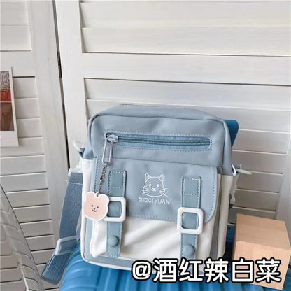 Bolsos cruzados pequeños de estilo japonés para mujer, nuevos bolsos de nailon 2023, bolsos y carteras para niñas, bolso de hombro con bordado de gato de dibujos animados