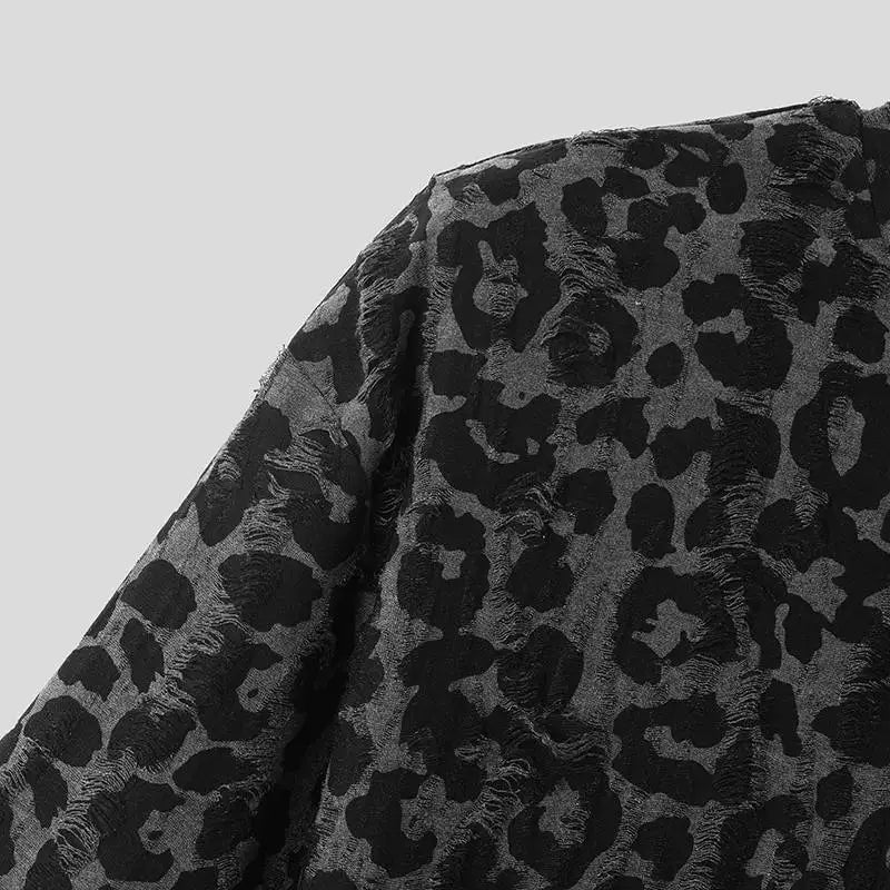 2024 Camiseta para hombre con estampado de leopardo, cuello redondo, manga corta, ropa de moda para hombre, ropa de calle, camisetas sueltas informales de verano, INCERUN