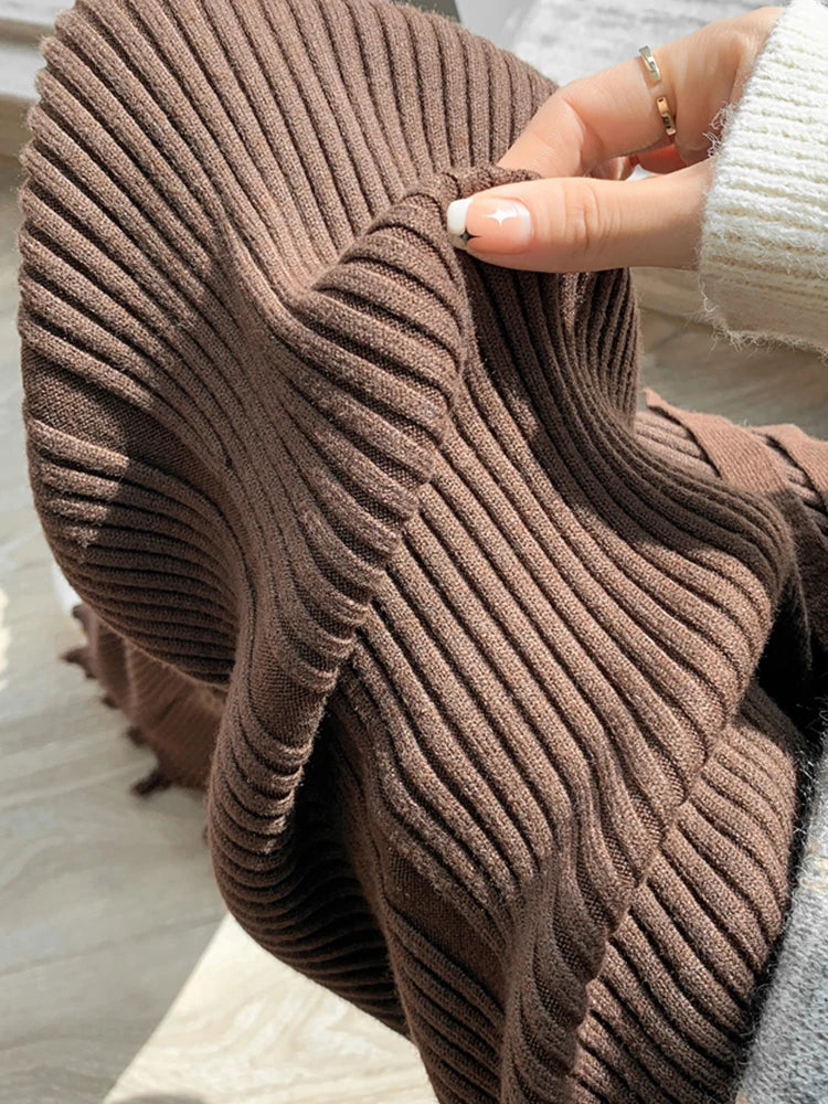 Suninheart Tassels Wide Leg Knitted Pants Women Winter Stripe Loose Trousers Femme Casual Full Length Warm Sweater Pants 2022