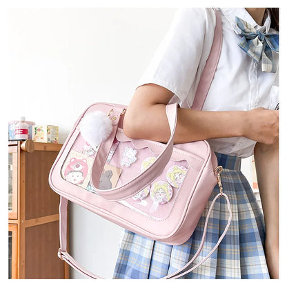 Bolso de hombro japonés kawaii para mujer, bolso itabag de piel sintética, transparente, bolso de mano JK, bolso preppy, bolso ita, bolso cruzado