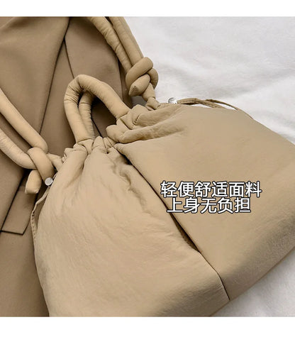 Casual Large Capacity Puffer Tote Bag Designer Padded Nylon Women Handbags Knotted Strap Shouder Crossbody Bags Warm Sac 2024