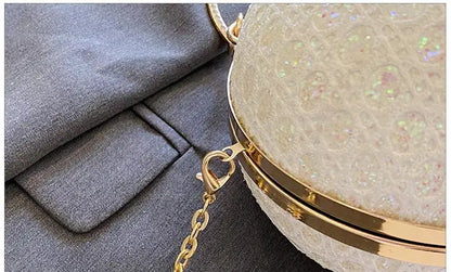 Women Evening Day Clutch Colorful Crystal Diamonds Round Ball Shaped Clutches Lady Handbag Wedding Purse Chain Shoulder Bag