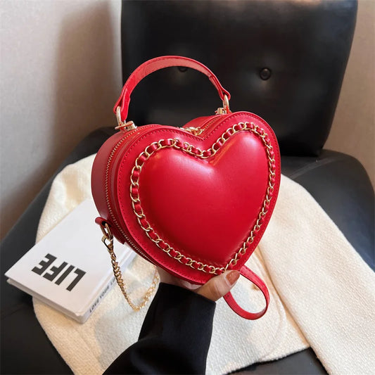 Bolsos y carteras para mujer, bolso de hombro con forma de corazón rojo a la moda, bolso cruzado con cadena para mujer, bolso de mano y cartera para mujer