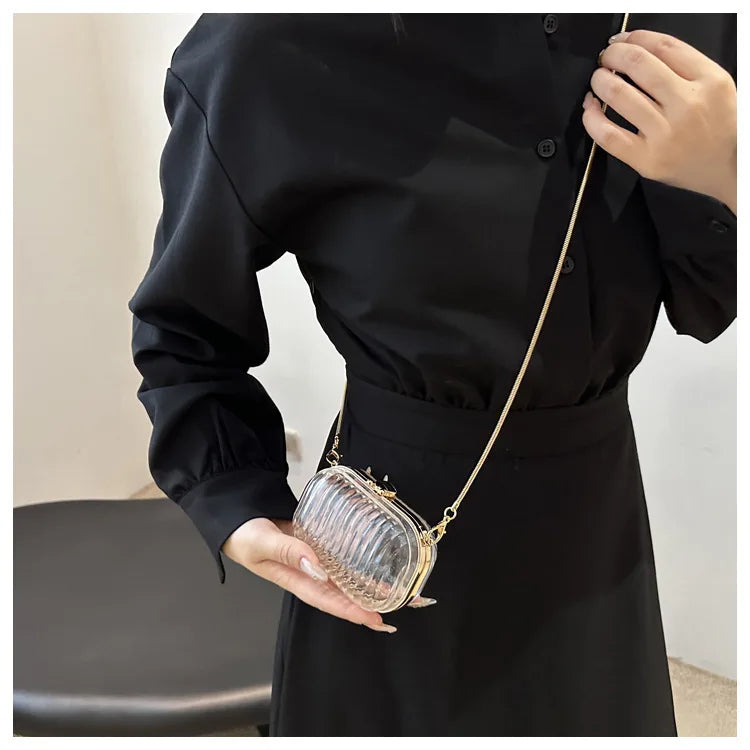 Bolso de hombro con caja de acrílico, nueva moda 2024, bolso de gelatina transparente, bolso cruzado con cadena para mujer