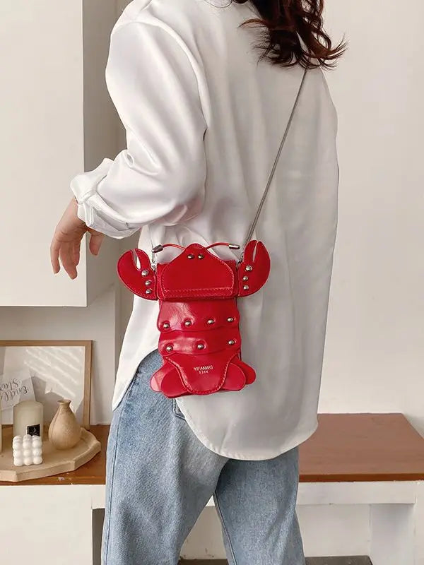 Funny Crayfish Shape Pu Shoulder Bag For Women Summer Red Phone Bag Girls' Chain Small Crossbody Bag