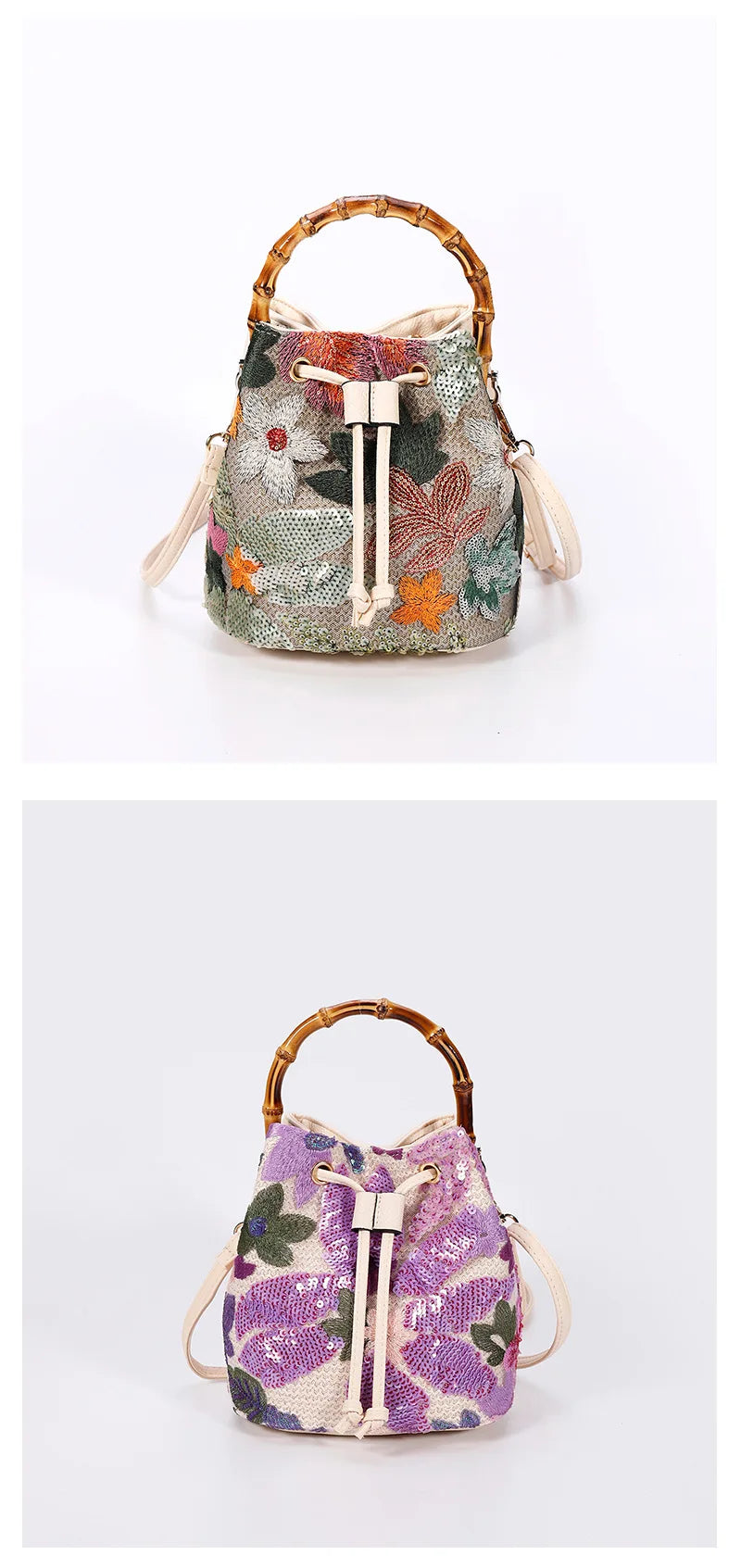 Bolsos de cubo con bordado de lentejuelas de moda, bolsos de mano con asa Baboom para mujer, bolsos cruzados de paja con flores, bolsos de playa de verano