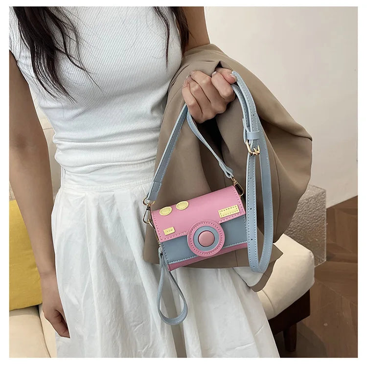 New Women Cute Contrasting Colors Camera Shape Clutch Ladies Casual Mini Crossbody Bag Small Shoulder Bag Purse Messenger Bags