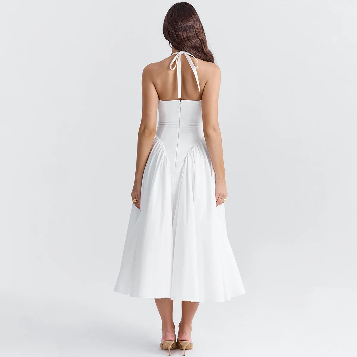 Suninheart Summer Maxi Dresses for Women 2024 New in Halter White Party Dresses Sexy Casual Backless Long Dresses Flare Bottom