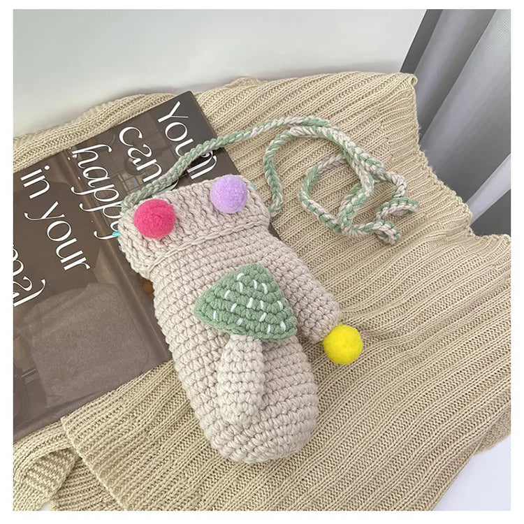 Bolso de hombro con forma de guante de punto a crochet hecho a mano, bolso bandolera pequeño estilo Lolita para mujer, bolso bandolera con bandolera lateral para teléfono para niñas