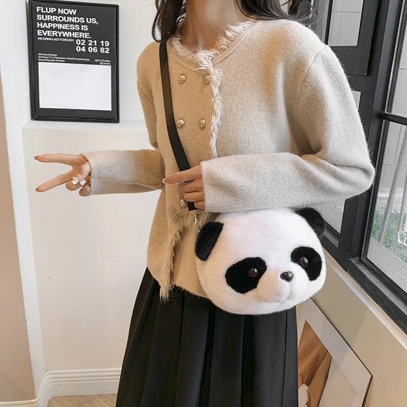 Cute Cartoon Panda Plush Shoulder Bag Kids Crossbody Bag Student Wallet Coin Purse Kids Phone Bag Best Birthday Gift