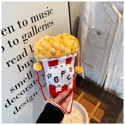 Bolso bandolera pequeño y bonito para mujer, bolso cruzado de punto con forma de palomitas de maíz, bolso para teléfono para niñas