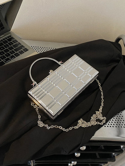 Metal Box Design Women Party Clutch Bag Chain Shoulder Purse Handbags Female Silver Tote Bag Crossbody Bag