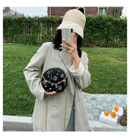 Fashion Starry Sky Round Bags Women Crossbody Bag Luxury Chain Circular Shoulder Bag Lady Small Embroidery Women's Handbag