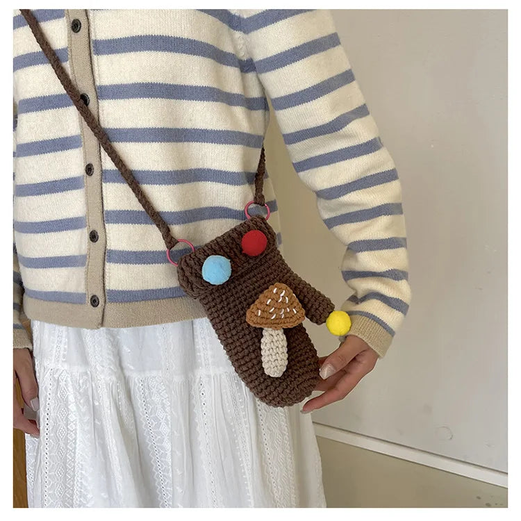 Bolso de hombro con forma de guante de punto a crochet hecho a mano, bolso bandolera pequeño estilo Lolita para mujer, bolso bandolera con bandolera lateral para teléfono para niñas