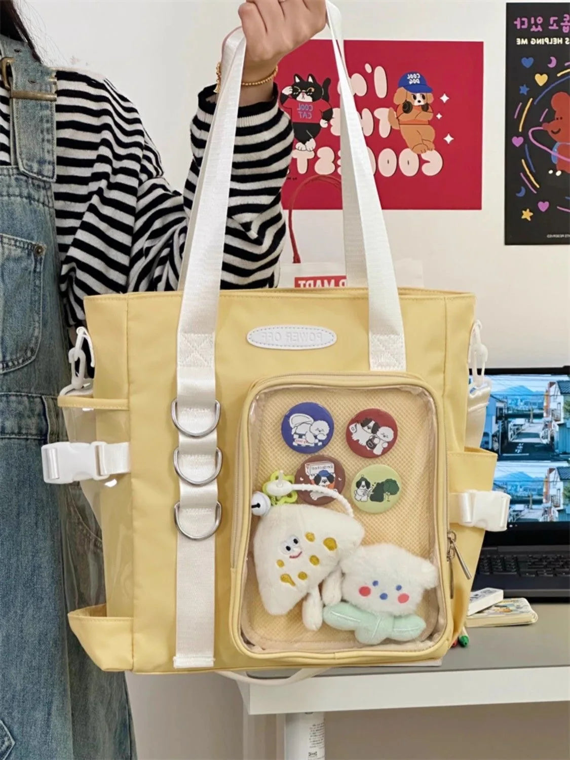 Bolso de hombro de nailon para estudiantes universitarios, tipo Itabag japonés kawaii, hecho a mano, con insignias, tipo placa de exhibición, bolsos de mano y bandoleras JK