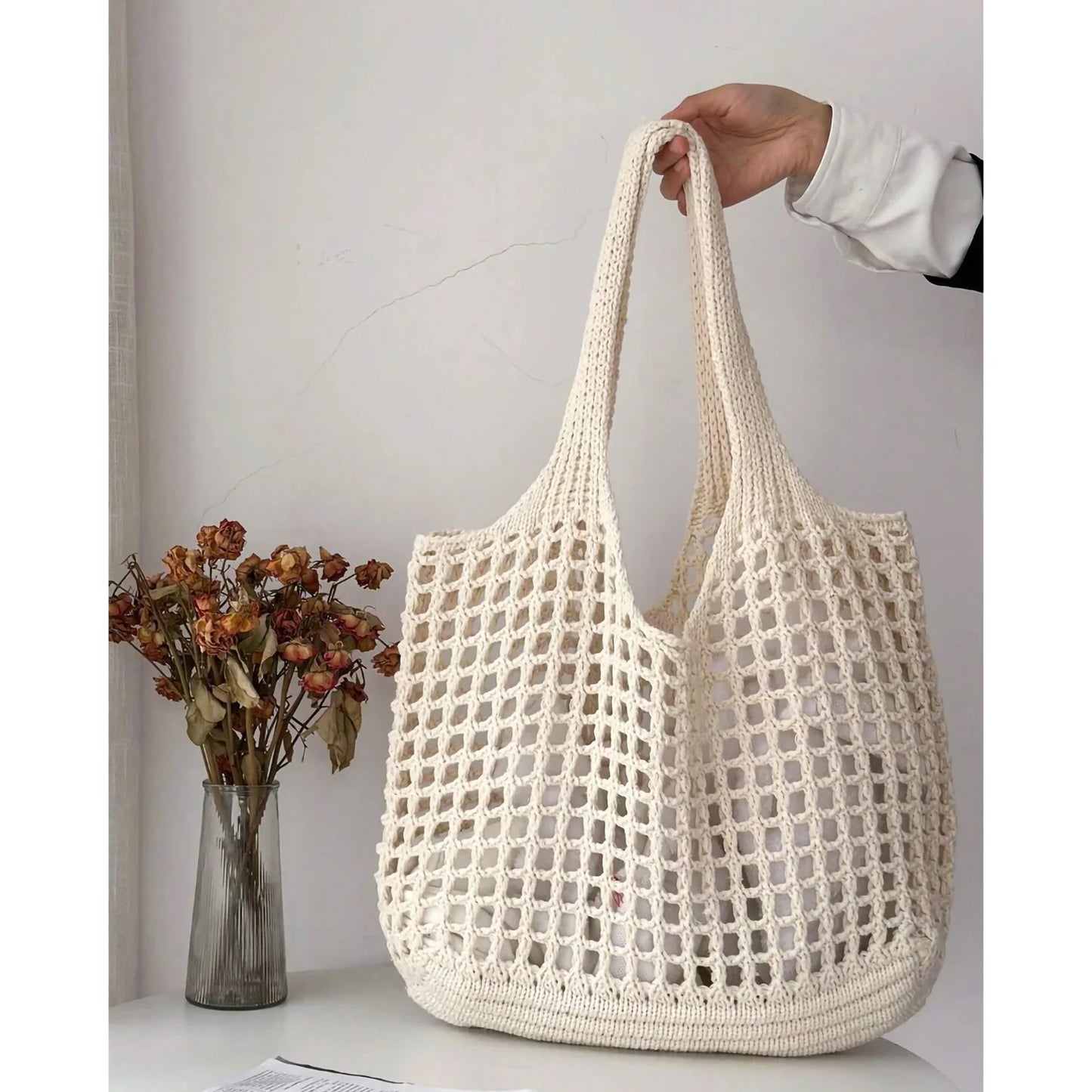 Bolso de mano informal de gran capacidad con agujeros, bolso de hombro tejido para mujer, bolso de mano para mujer, bolso de playa de verano, bolso de compras grande estilo Bali