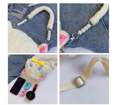 2024 Nuevo bolso de hombro de gato de peluche Lindo bolso de mano pequeño Bolso de mano de diseño de dibujos animados para mujer Elegante bolso cruzado Monedero